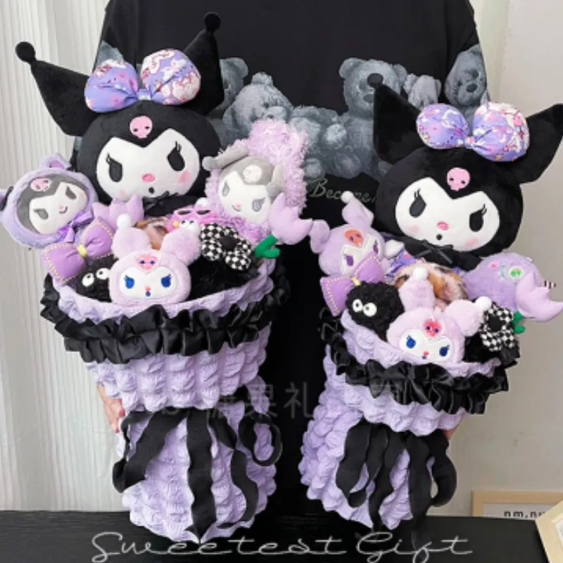 

Милые аниме игрушки Sanrio Kuromi плюшевый букет Hello Kitty Cinnamoroll мягкий плюшевый цветочный букет милая девочка Подарок на годовщину