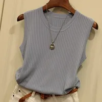 2026 été nouvelle mode tricoté gilets col rond sans manches décontracté mince hauts sans manches Blouse femmes chemise 3