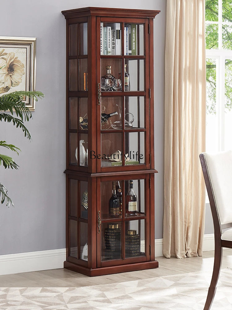 

Corner Cabinet Glass American-Style Solid Wood European-Style Sideboard Cabinet Living Room Wall