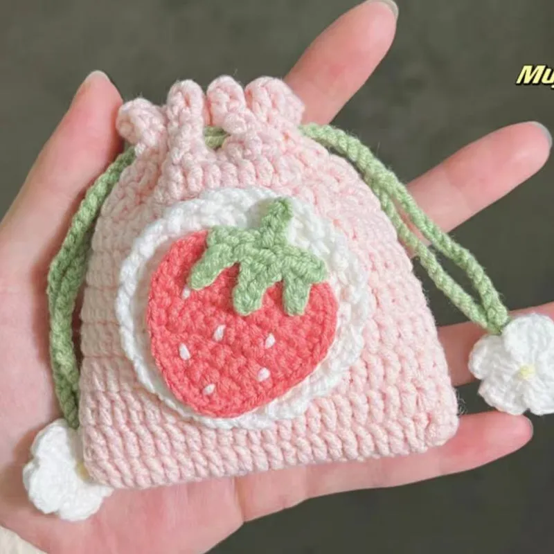 2pcs/quisite and cute earphone bag, strawberry Bluetooth bag, key bag, card bag, hand woven cuff bag, convenient and easy to use