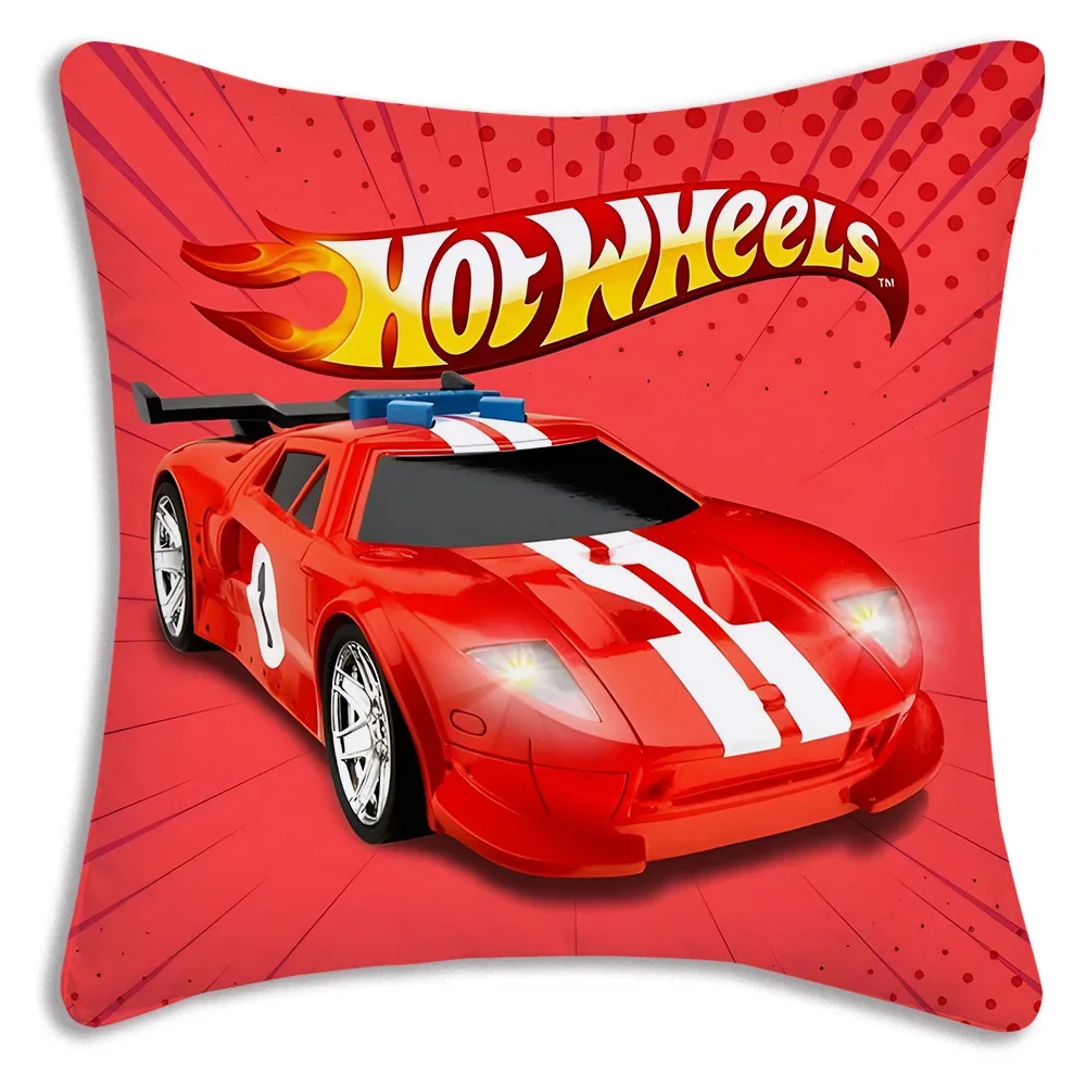 Cartoon Racing Hot Wheelss Pillow Covers Cartoon Sofa Decorative Home Double-sided Printing Short Plush Cute Cushion Cover