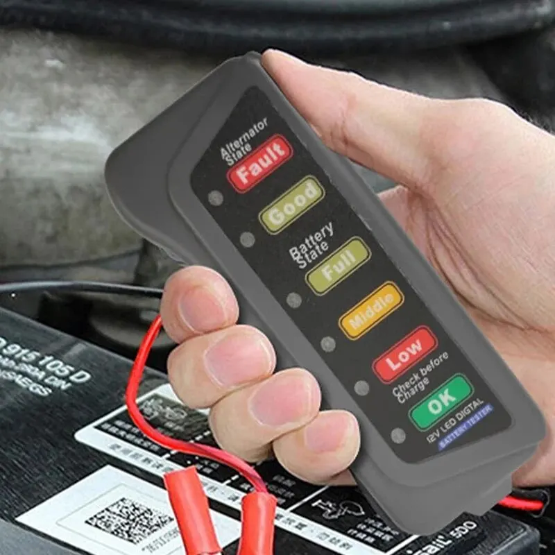 Battery Tester Automobile Motorcycle Car Testers ABS Red Yellow Green Display 12V Level