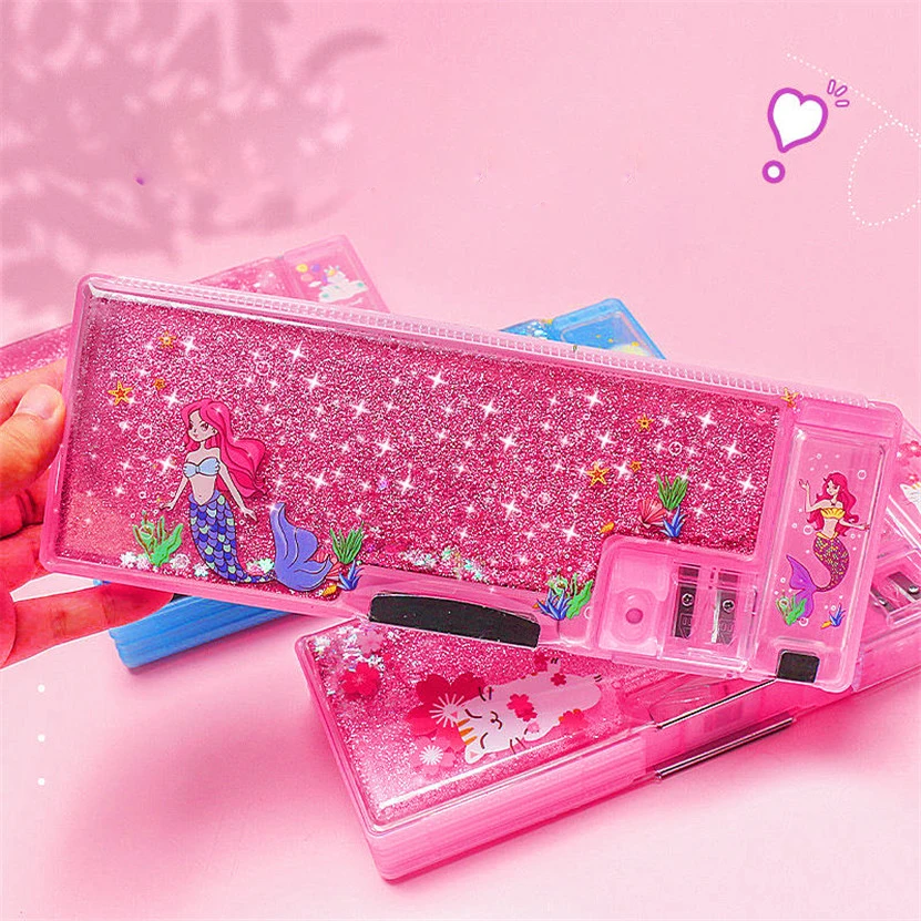 

Pencil Case Unicorn Quicksand Pencil Cases Multifunctional Estojo Escolar Kawaii Plastic Pen Box Trousse School Stationery 2022