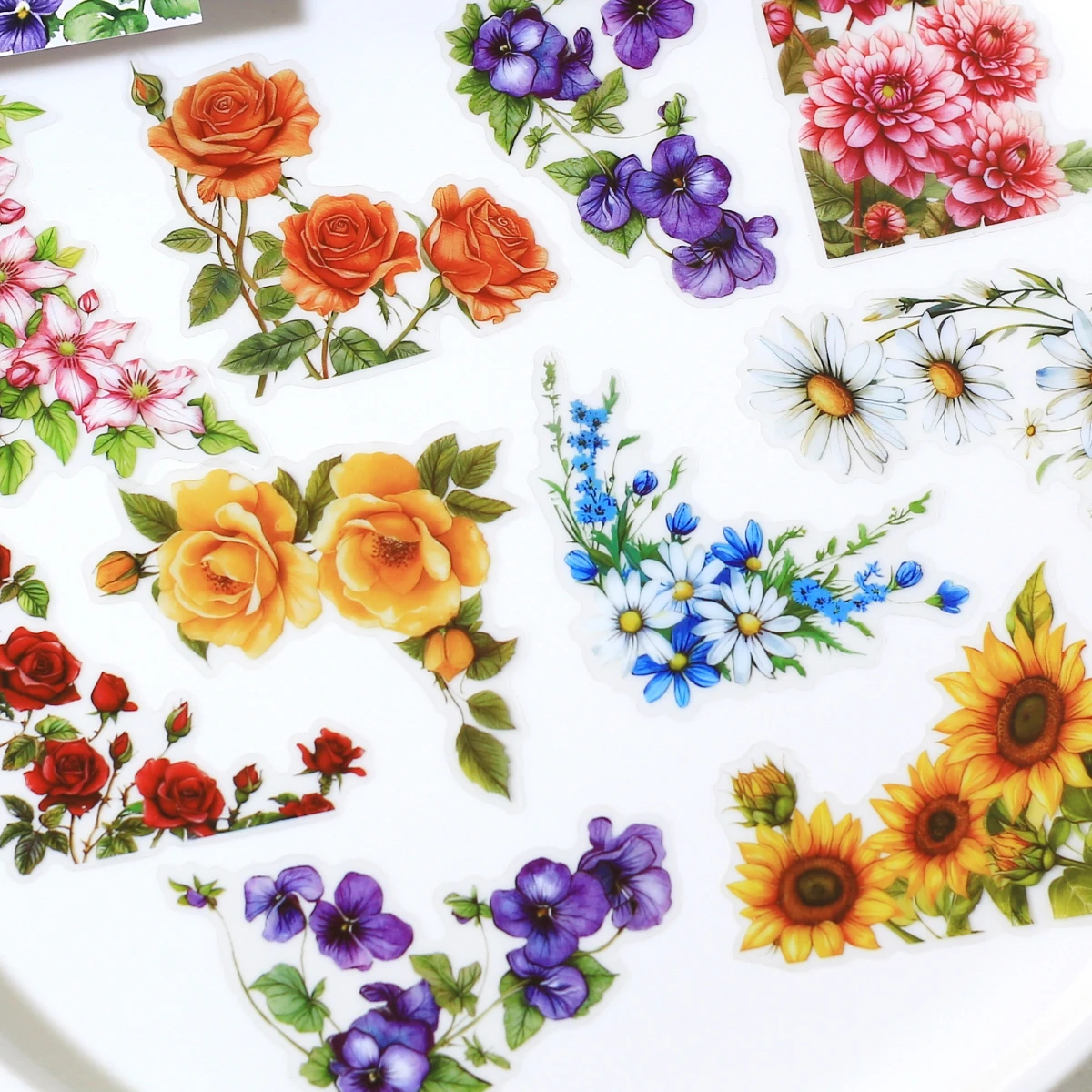 Journamm 120pcs/6pack PET 꽃 프레임 장식 스티커 스크랩북킹을 위한 투명 PET 꽃 코너 스티커