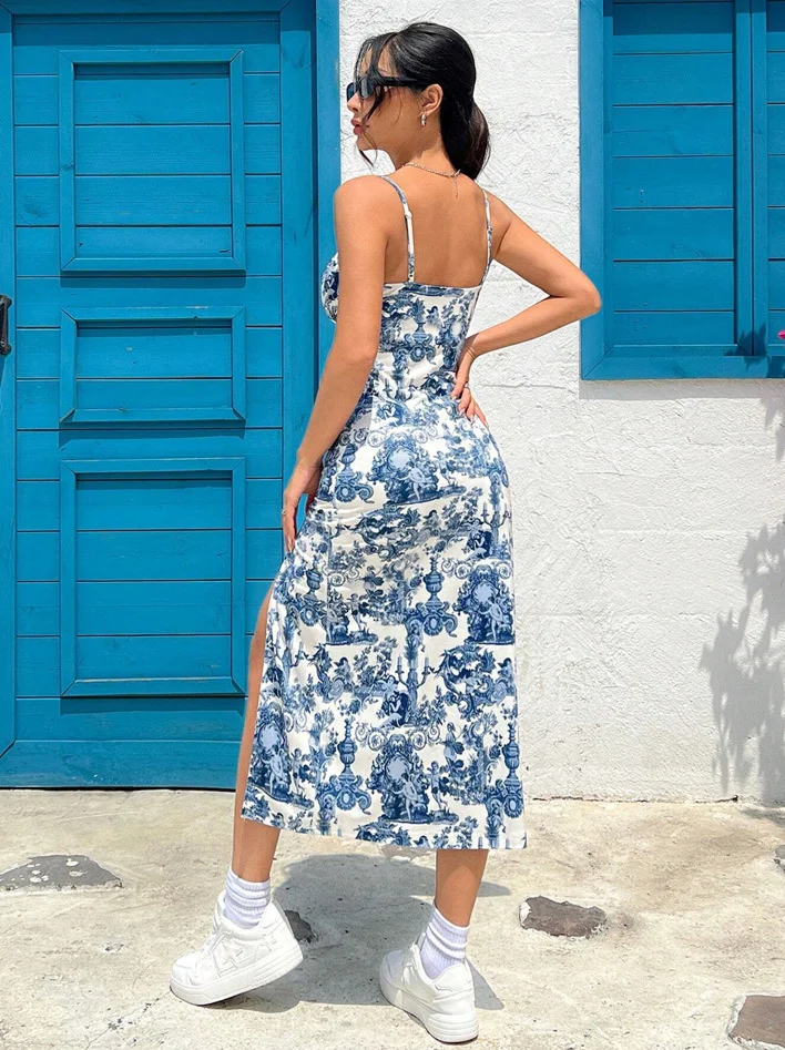 خريف 2025 فستان طويل بدون حمالات ملفوف عند الصدر ب...