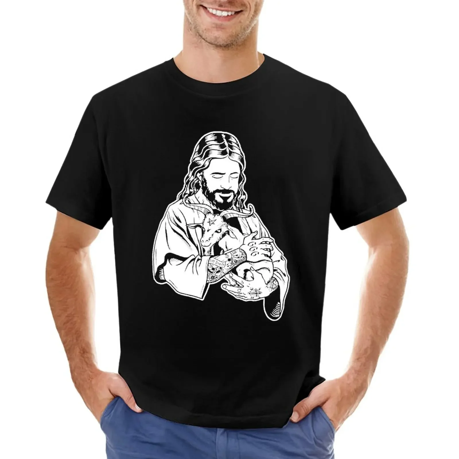

Atheist Jesus Loves Satan Baphomet goat T-Shirt T-Shirt graphics quick drying mens graphic t-shirts hip hop