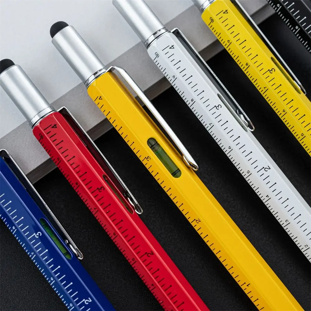 6in1 Multi-function Pen With Slotted/Cross Screwdriver Capacitive Pen With Light Spirit Level Ballpoint Writing Supplies