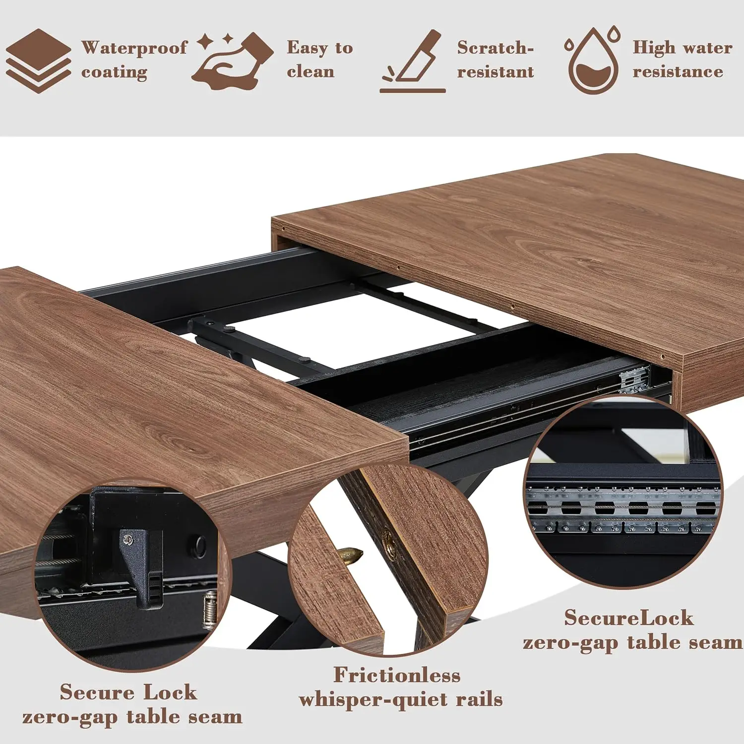 new-Extendable Dining Room Table for 4-8, 55''-70.9'' Wooden Rectangle Expandable Dining Table with Hidden Storage, Space Saving