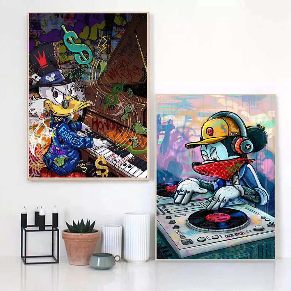 Graffiti Artwork with Disney Characters Printed on Canvas