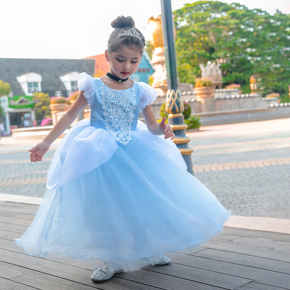 Costume Principessa Cenerentola Per Bambine - Abito Da Ballo Con 7 Strati - Maniche Incluse - Taglie 2-13T Per Halloween E Cosplay