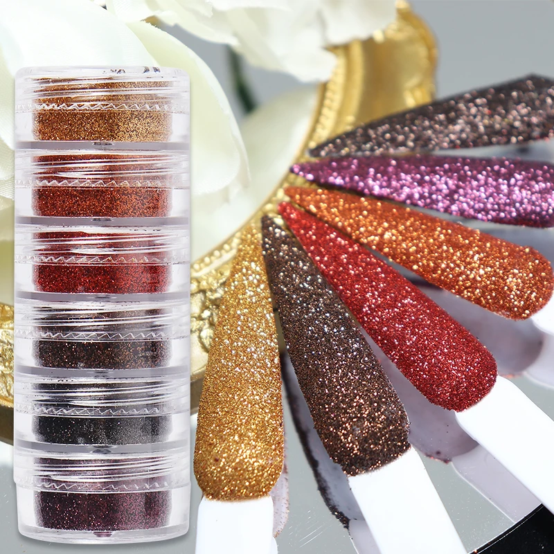 Nail Powder Acrylic Nail Powder 6Color/Set Iridescent Glitter Sugar Nail Art Shiny Powder Dust Sparkly Chrome Pigment Manicure Decoration DIY For Nails Supplies