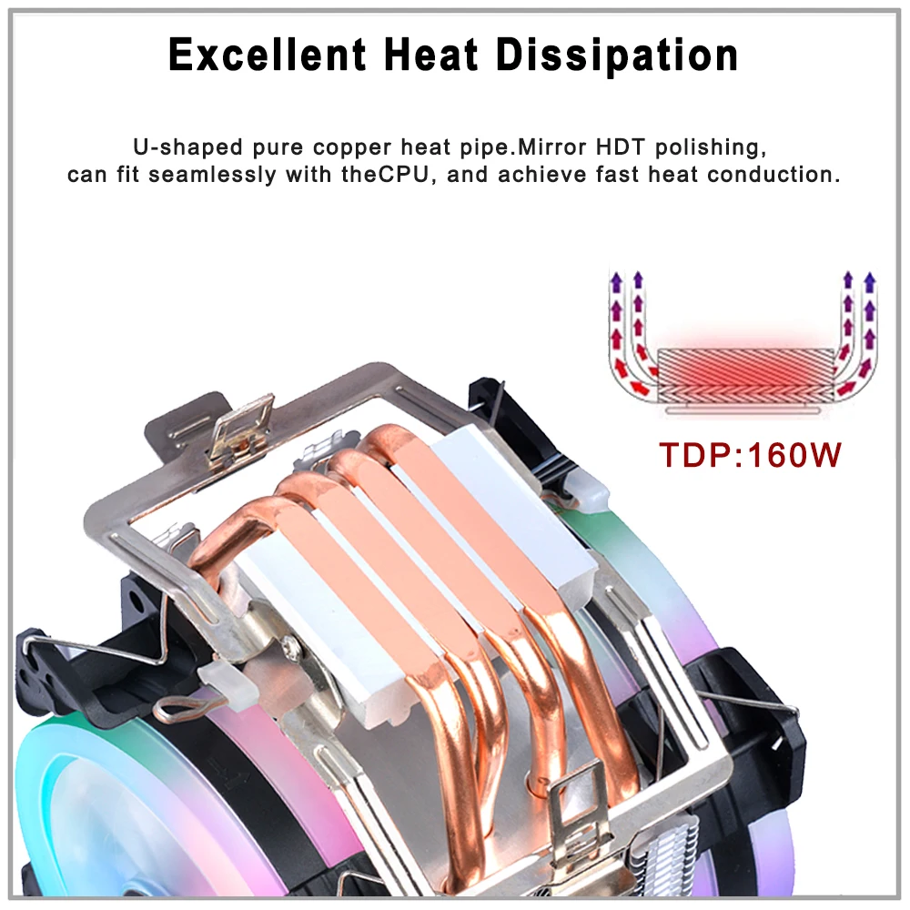 X99 Processor Cooler Lga 2011 V3 4pin Rgb Fan Cpu Tower Heatsink 4 Heatpipes Cooling Cpu for Intel LGA 1200 1150 AMD AM4 — view 2