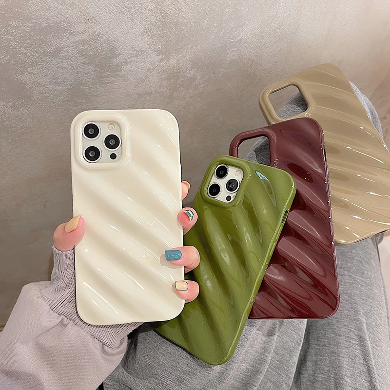 Japan Korea Ins Solid Color Wave Pleat Phone Case For Apple iPhone