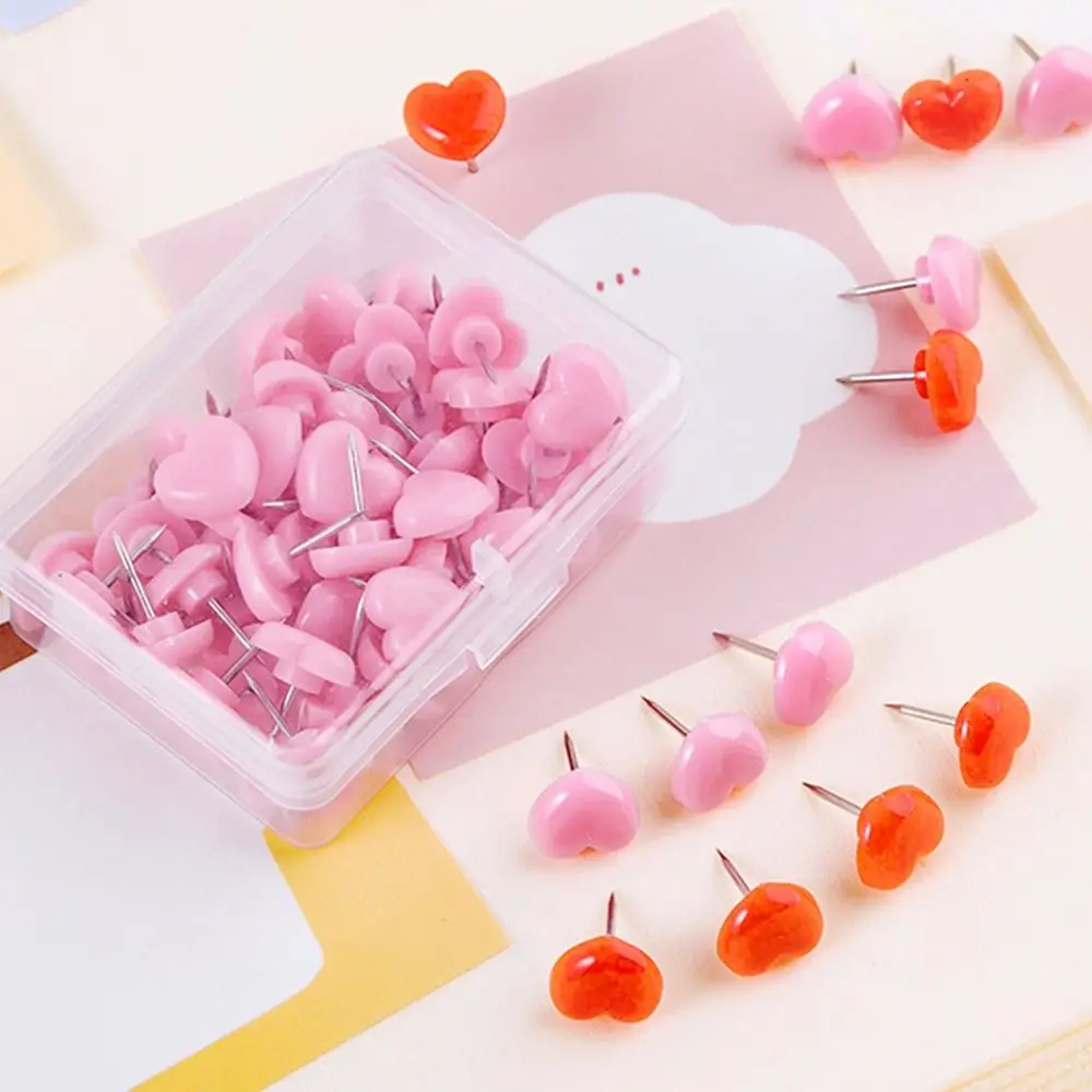 100PCS 재사용 가능한 핑크 레드 압정 사진 핀 러브 하트 푸시 핀 고정 압정 사무용품