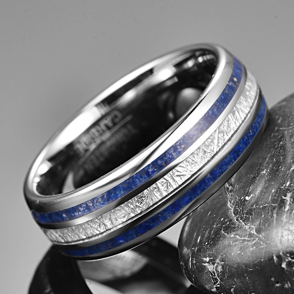 8mm Imitation Meteorite Lapis Lazuli Tungsten Carbide Ring Men's Carbon Wedding Ring Gift