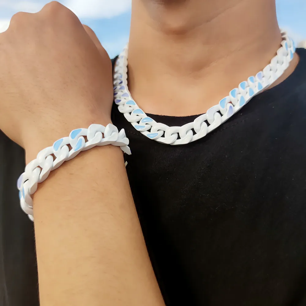 Hot sale✴L donkey home blue sky white clouds cuba bracelet necklace small  lv&incklv titanium steel gradient blue bracele