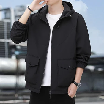 خريف جديد الرجال سترات خفيفة الوزن في الهواء الطلق فضفاضة عادية تنوعا معطف مريح سترة واقية سترة مقنعين ملابس العمل معطف الرجال 3