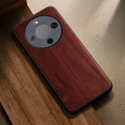 Elegant Wooden Pattern PU Leather Phone Case - Premium Cover Coque for Honor X6D (Brown)