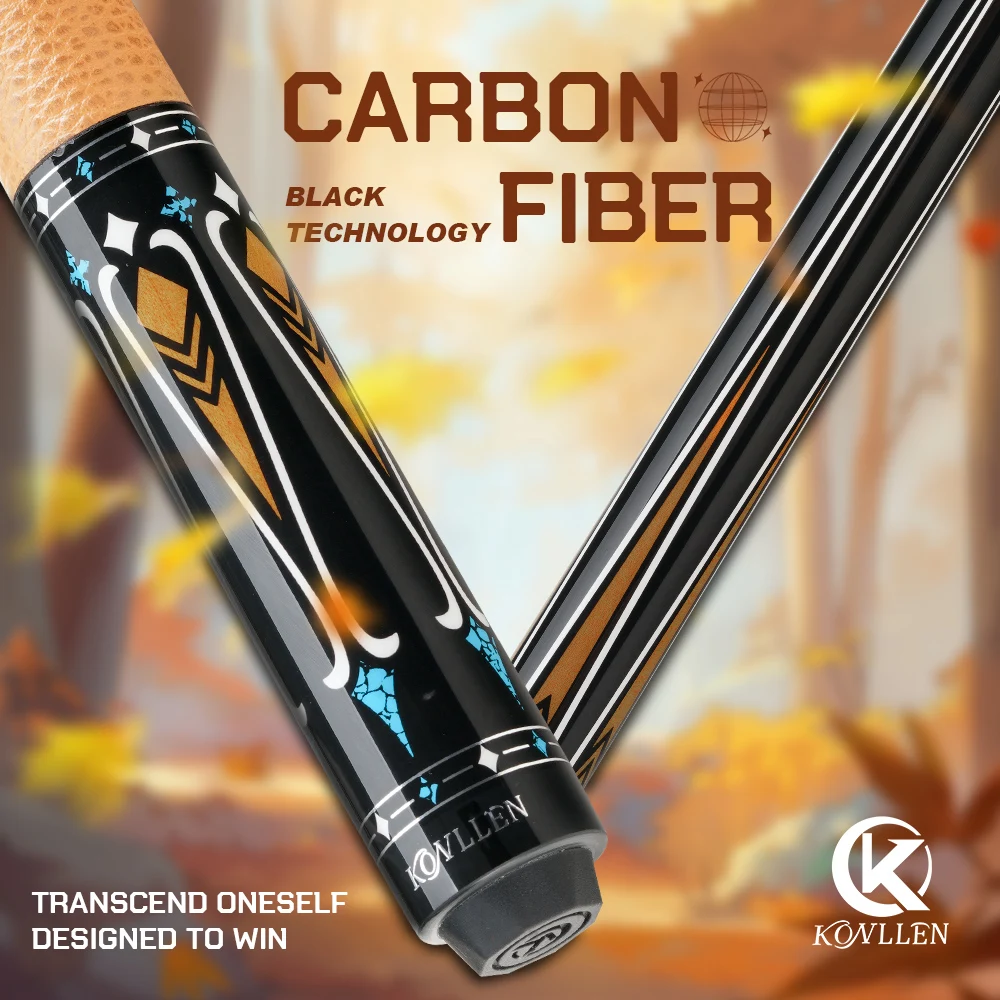 

KONLLEN Billiard Carbon Fiber Pool Cue Stick 12.5mm Tip 3*8/11 Joint Pin Professional Taper Leather Grip Billar Kit with Case