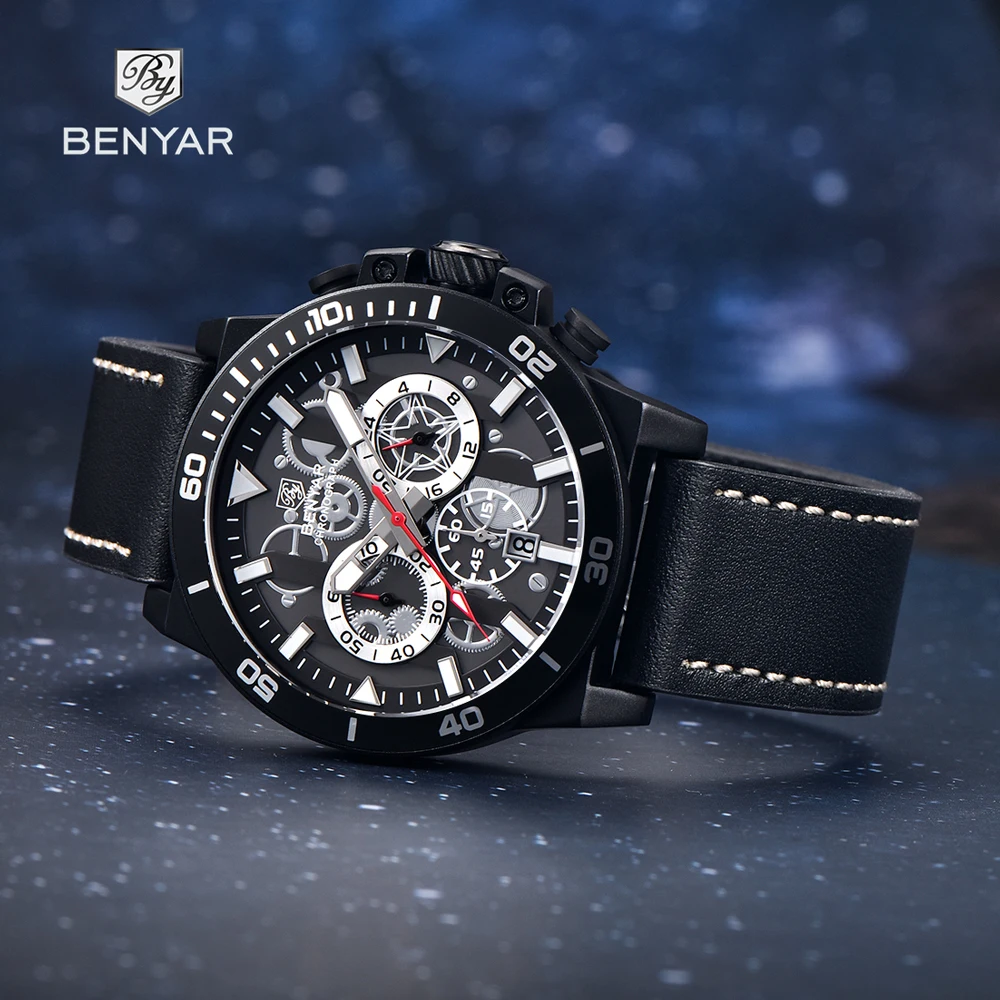 BENYAR Mens Watches Sports Top Brand Luxury Quartz Watch For Men Multifunctional Chronograph Sports Military Waterproof Business