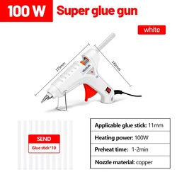 High-Power Hot Melt Glue Gun for DIY and Industrial Projects - Compatible with 11mm Glue Sticks (11mm Glue stick 10pc)