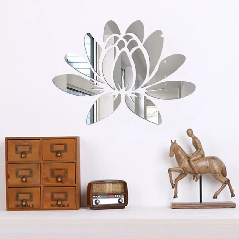 Lotus Flower Mirror Wall Sticker 3D DIY Removable Acrylic Art Mural Decal Stickers Living Room Bedroom Home Decorations wall sticker mirror wall sticker acrylic wall sticker