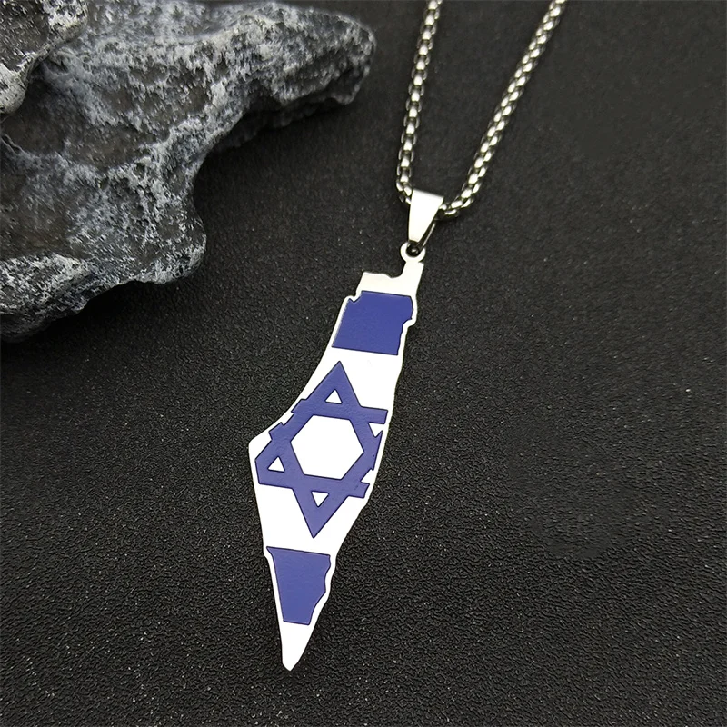 collier israël, étoile de david, bijou juif, carte israël, acier inoxydable, pendentif femme,