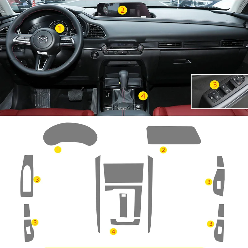 

For Mazda CX30 CX-30 2020-2022 TPU Transparent Protect Film Interior Sticker Center Console Navigator Gear Panel Car Accessories