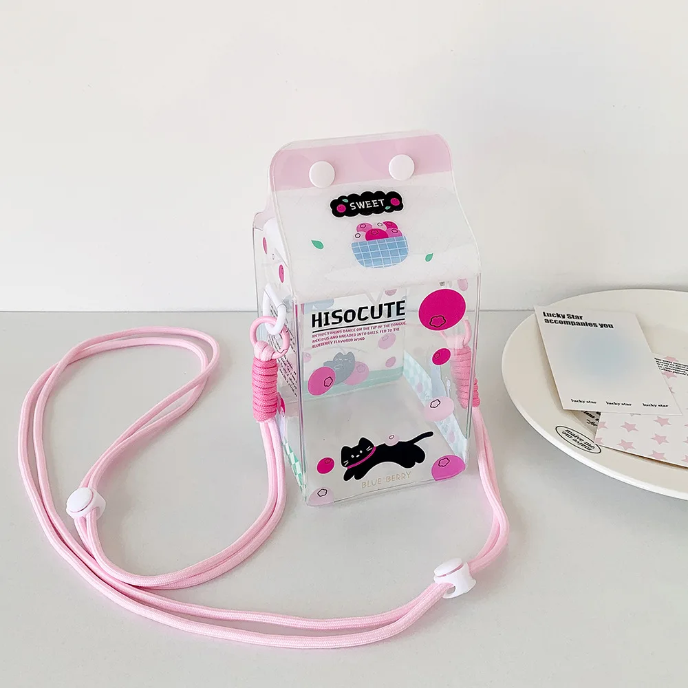Ladies' kawaii Crossbody Bag Cartoon Cute Transparent Milk Box Funny New Shoulder Bag High-quality Doll Display PVC Storage Bag
