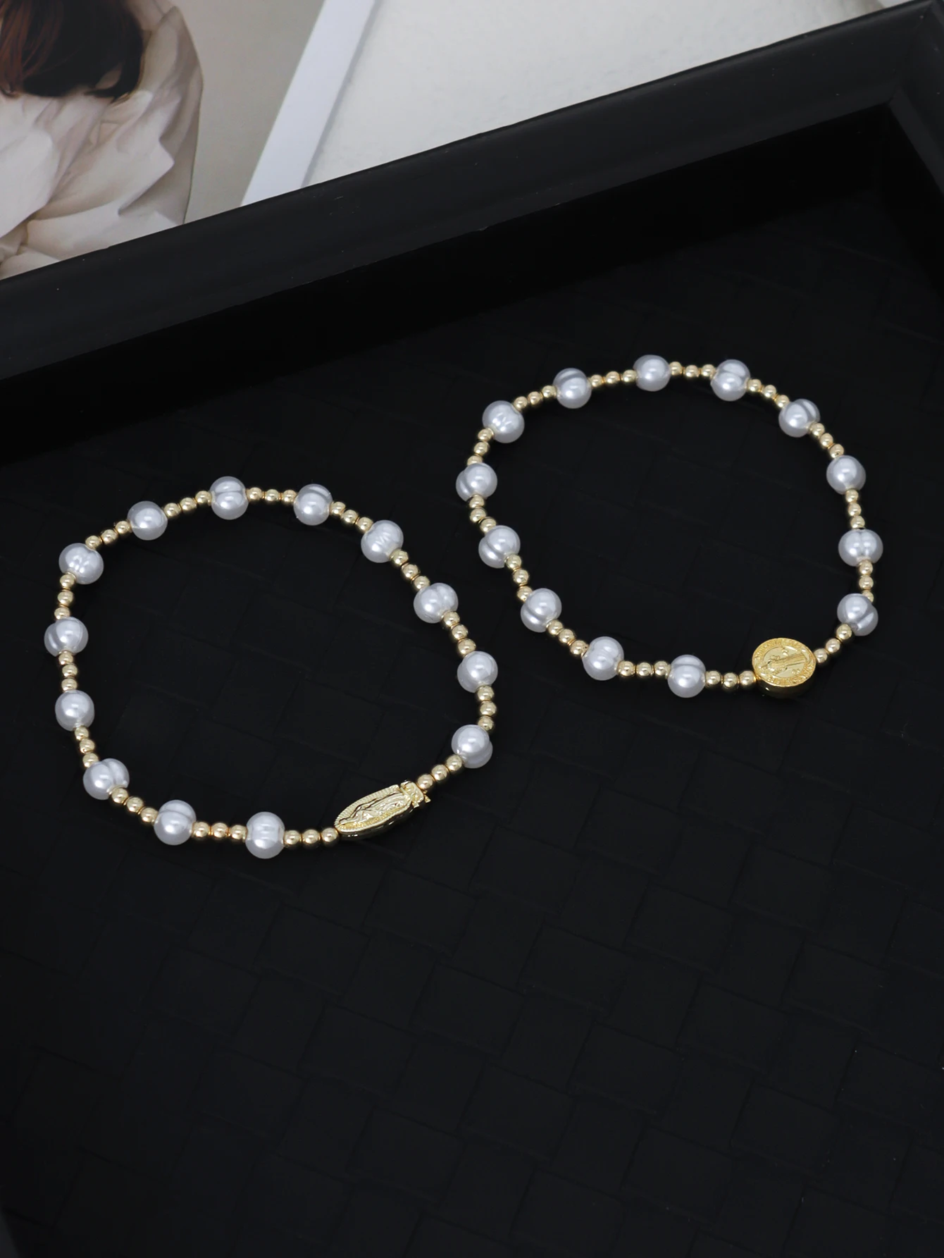 Minimalist Maria Pendant Beaded Elastic Stackable Womens Bracelet