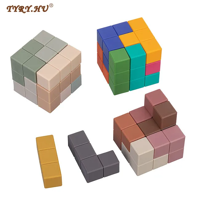 TYRY.HU 1 Set 3D Rubik's Cube Soft Silicone Building Blocks Baby Stacking Toys Silicone Teether BPA Free Kids Montessori Toys 1