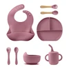 8/Pcs/Set Baby Food Feeding Tableware Sucker Bowl+Spoon+Fork Eating Dinnerware For Children Dishes Baby Bib Cup Baby Stuff 2