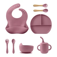 8/Pcs/Set Baby Food Feeding Tableware Sucker Bowl+Spoon+Fork Eating Dinnerware For Children Dishes Baby Bib Cup Baby Stuff 2