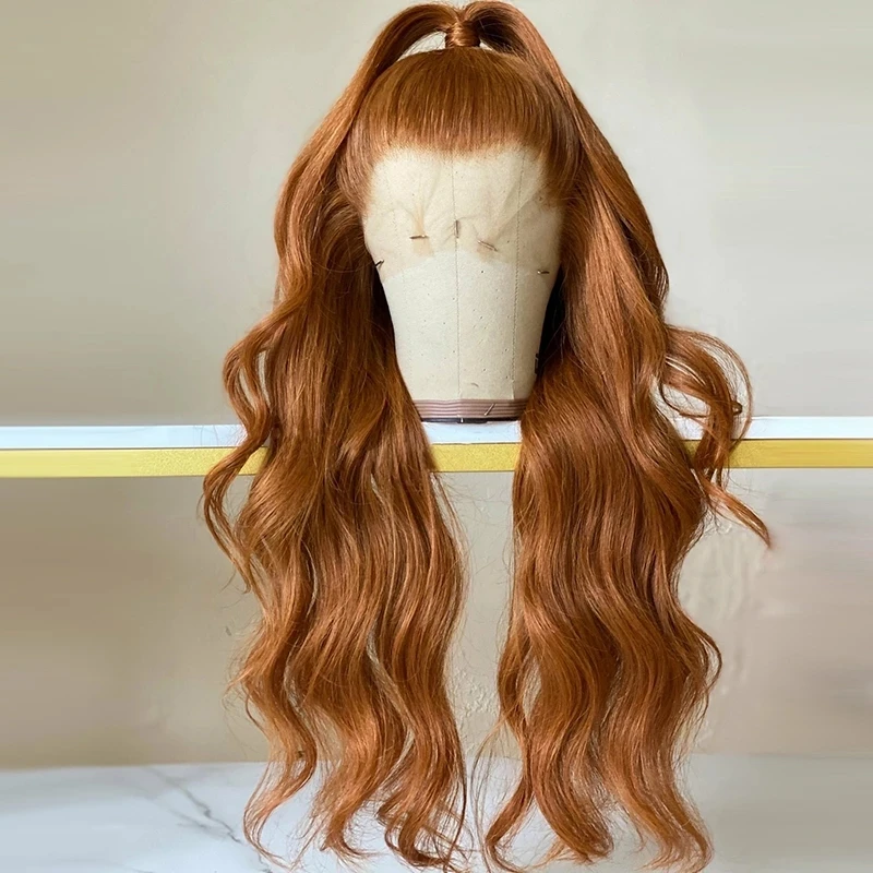 Body Wave Ginger Orange Color Synthetic Hair Lace Front Wig 26 Inch Long Fiber Wavy Frontal Wigs For Fashion Women Glueless