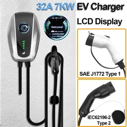 Teschev EV Charging Station Charger Electrical Vehicle Car Wallbox wth SAE J1772 Type 1 IEC 62196 Type 2 32A 7KW Charging Cable