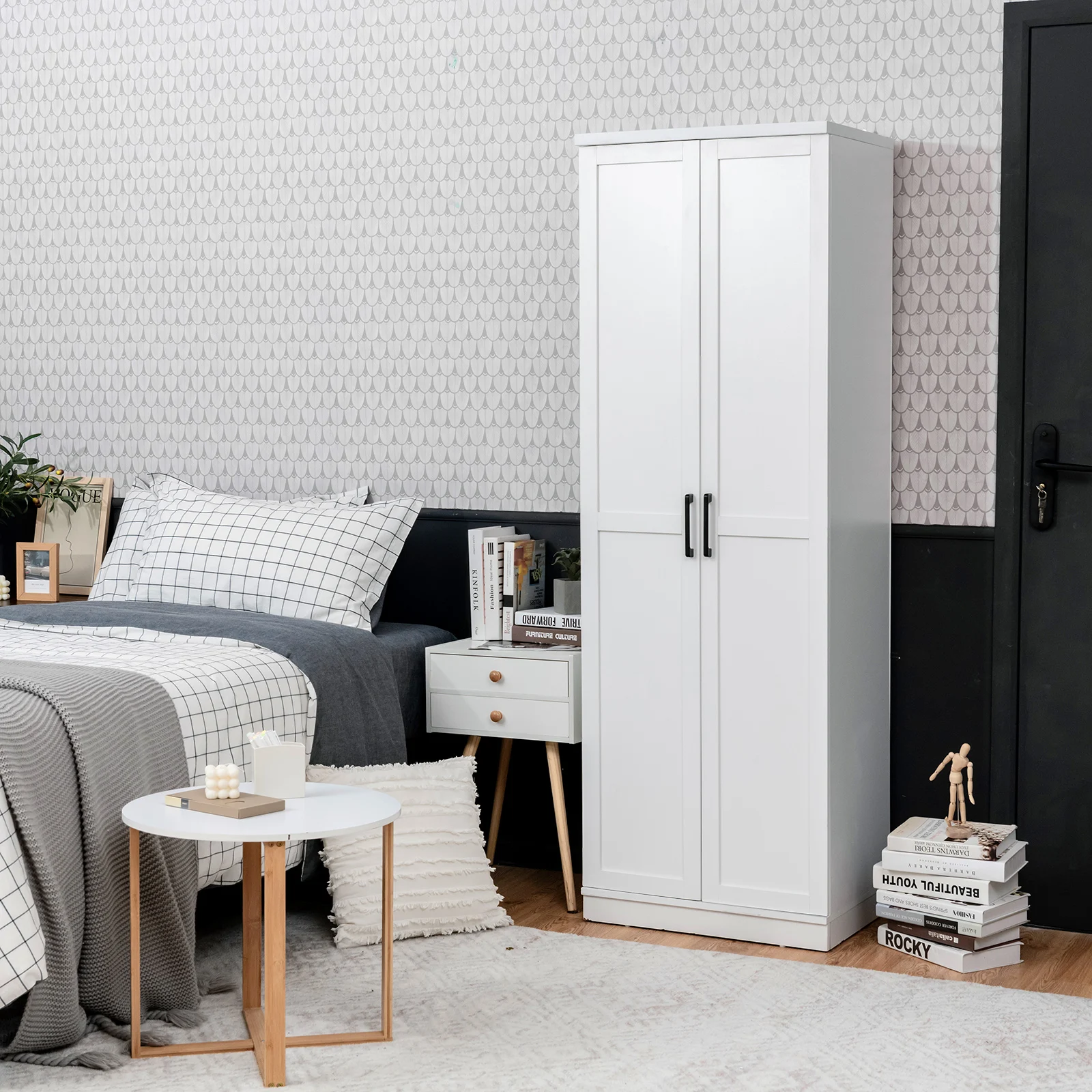 70" Storage Cabinet Freestanding Pantry Cabinet w/2 Doors & 5 Shelves White 4