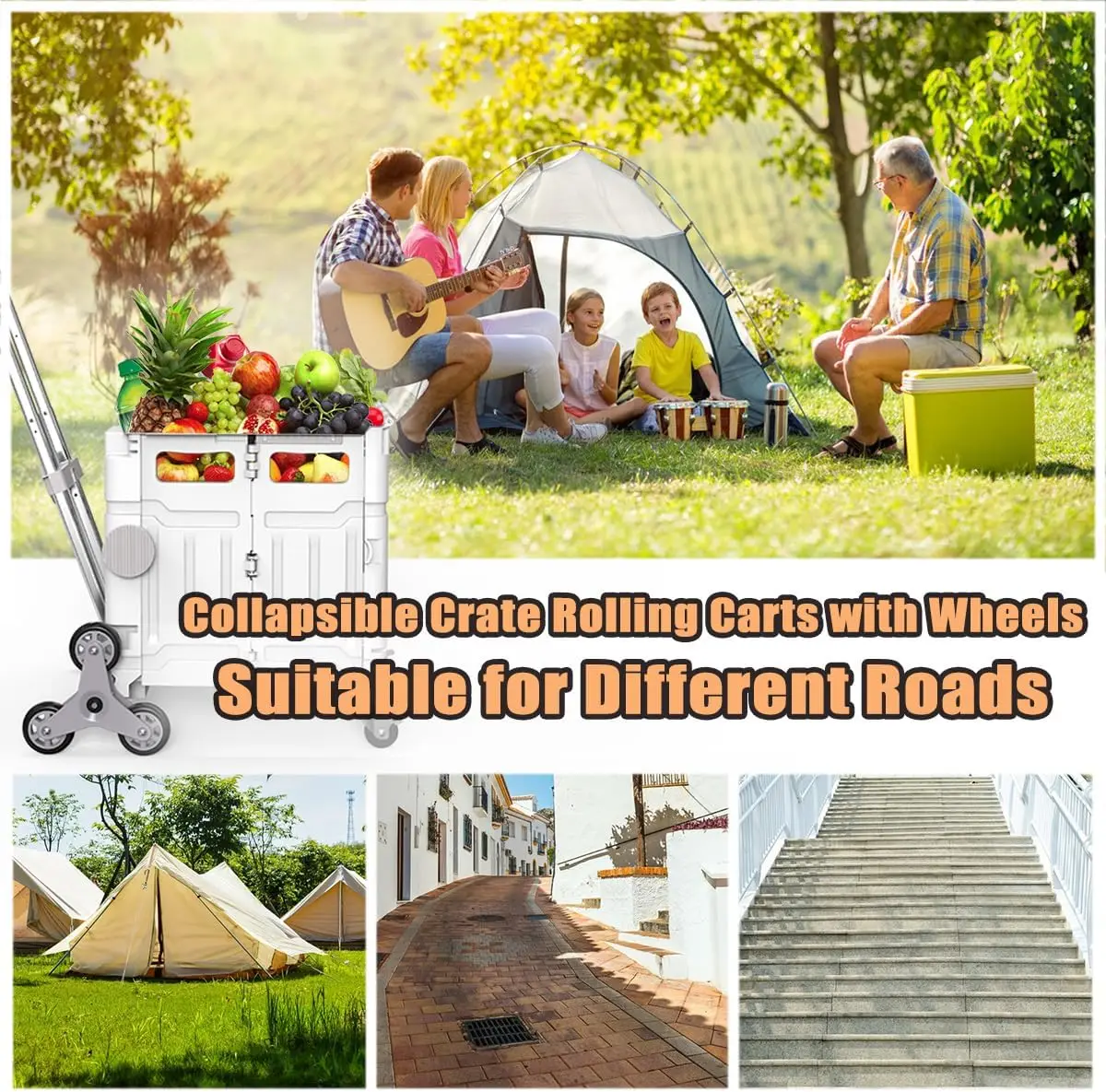 Outdoor Folding Shopping Carts Hand Pushing Picnic Camping Trolley Vegetable Basket Trolley Pull Rod Rear Portable Shopping Cart