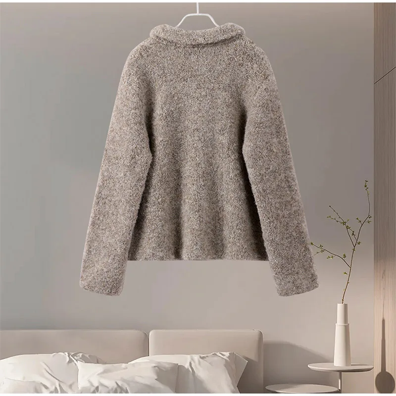 Cárdigan vintage con botones de flores 3D para mujer, suéter informal de felpa gruesa con solapa y botonadura sencilla, prendas de punto versátiles para otoño.