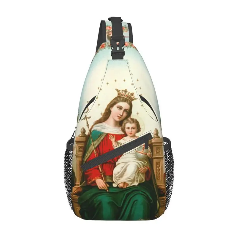 

Cool Virgin Mary Sling Bags for Traveling Men's Catholic Christian Chest Crossbody Backpack Shoulder Daypack