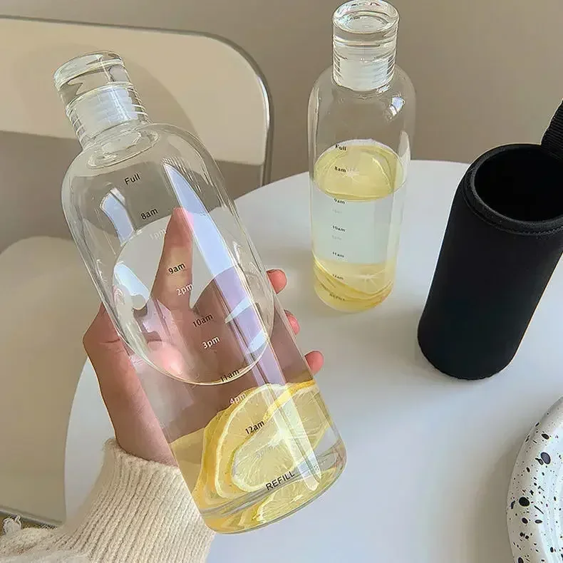 Time Scale Clear Waterbottle Cute Plastic Water Bottle Girls Sport Bottles Leakproof Outdoor Shaker Milk Juice Cup Drinkware