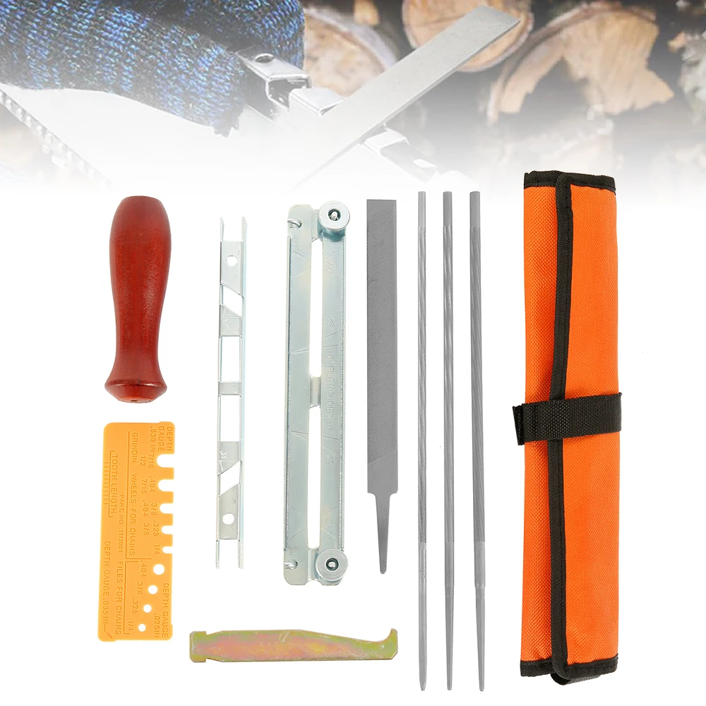 

10pcs Chainsaw Sharpener File Kit Universal Chainsaw Field Sharpening Kits Include Flat Files Round Files Depth Gauge Wood