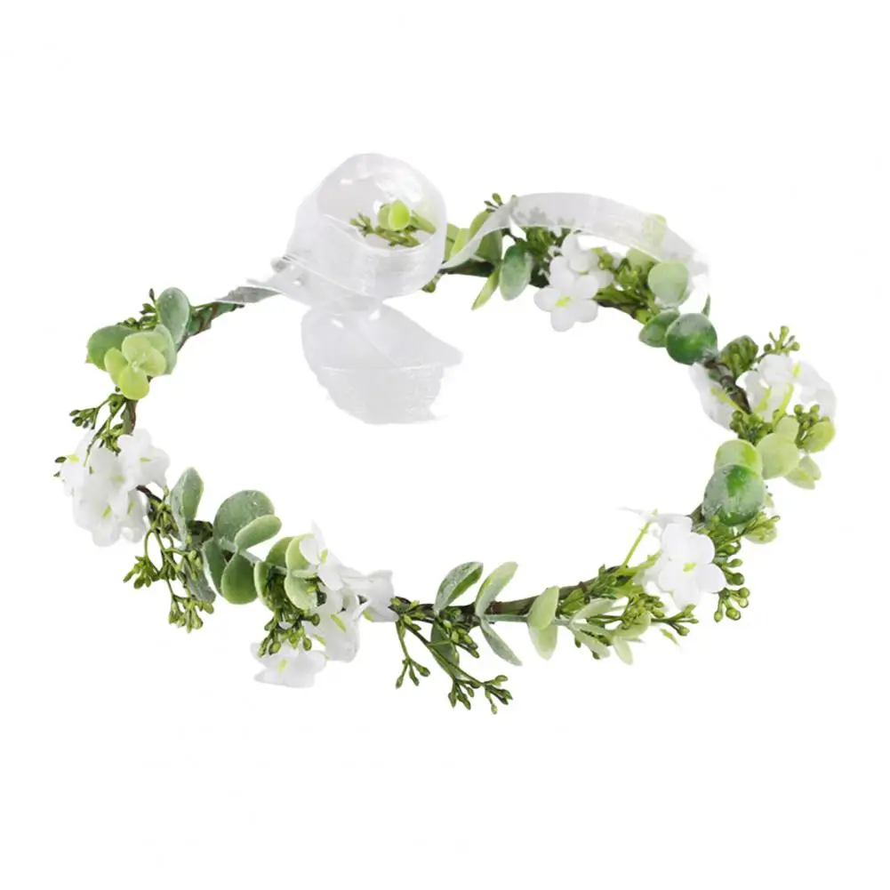 Women Hair Wreath Adjustable Size Hair Wreath Bohemian Eucalyptus Mesh Bridal Flower Crown for Wedding Birthday Festival Green