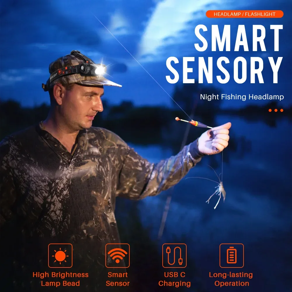 BORUiT LED Headlamp Rechargeable Work Torch Fishing Camping head flashlight cob headlamp work light