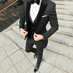 Custom Made Black Men Suits Men Wedding Suits For ManTuxedos Groom Peaked Lapel  Velvet Vest Coat Pants Terno Blazer Masculino