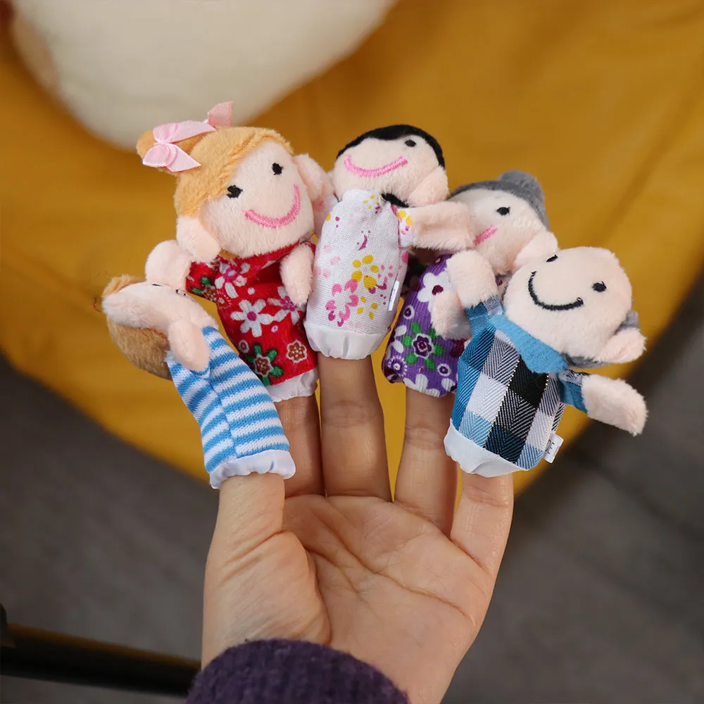 6Pcs 조부모 부드러운 손가락 인형 세트 대화형 교육용 천 벨벳 손가락 안전 미니 베이비 스타킹 스터퍼