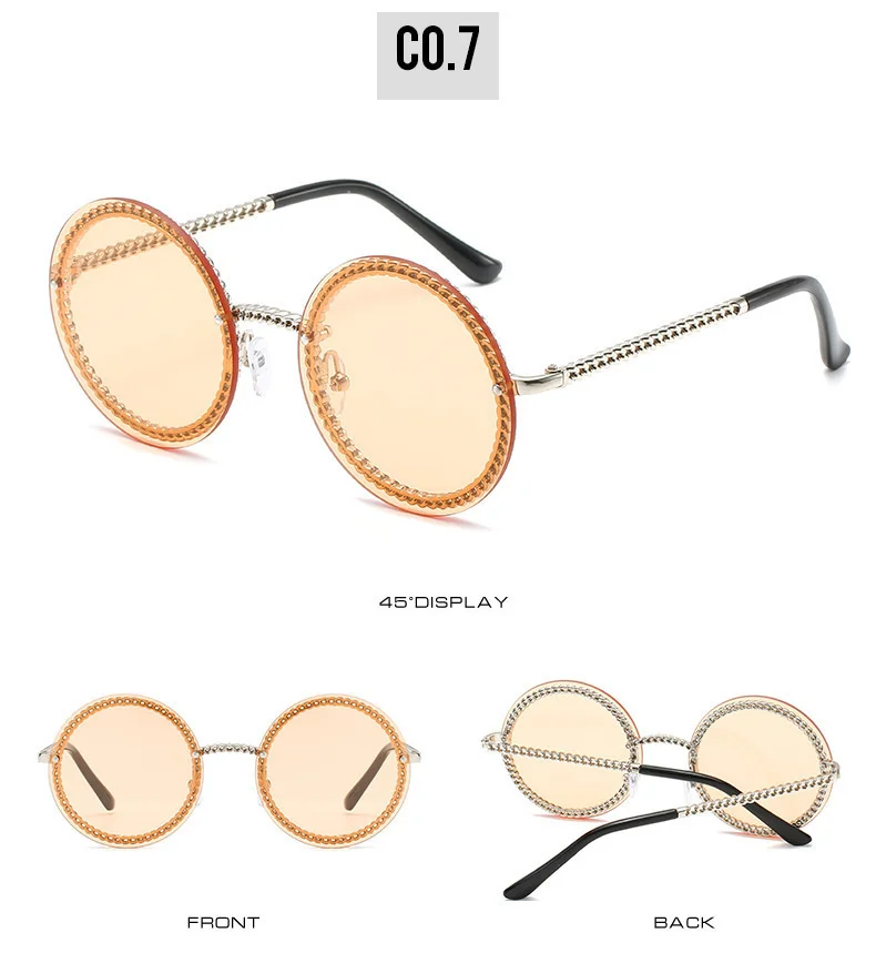 QPeClou 2019 Fashion Chain Round Sunglasses Women Metal Brand Designer Sun Glasses Men Black Eyeglasses Not Included Chain Women's Glasses