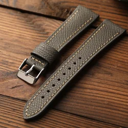 Elegant Black and Gray Handcrafted Leather Watch Strap - Premium Top - Grain French Cowhide - 22mm (B silver buckle)