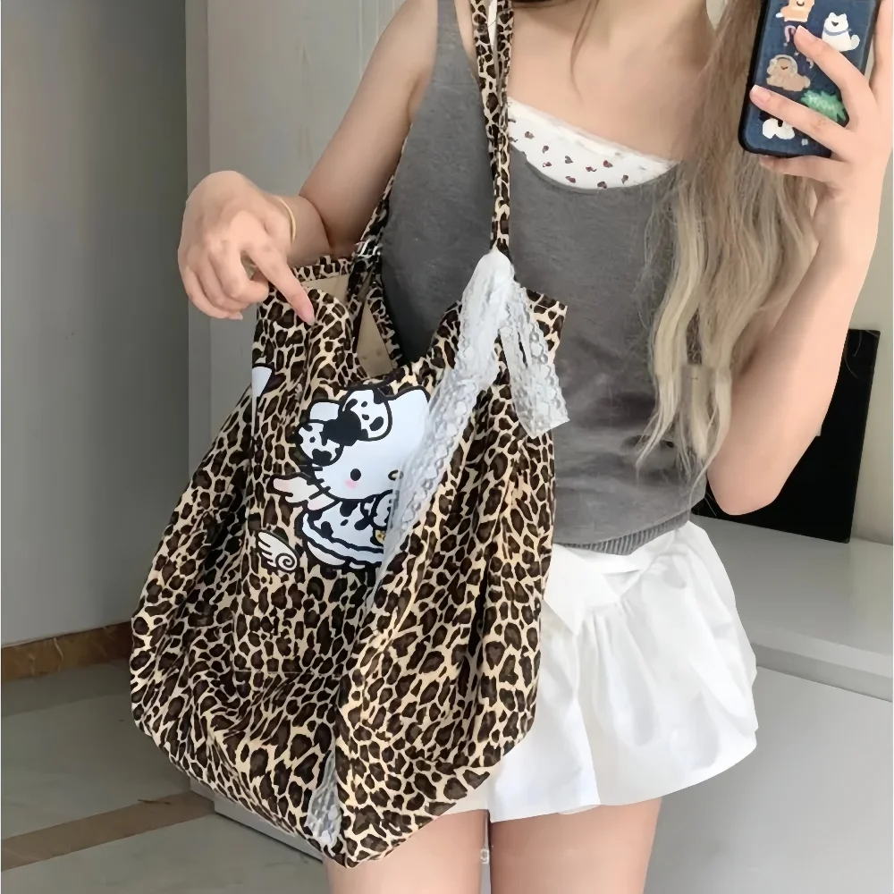 Sac Hello Kitty Vintage - Imprimé Léopard Jaune - Toile Sanrio Fabriqué Au Japon