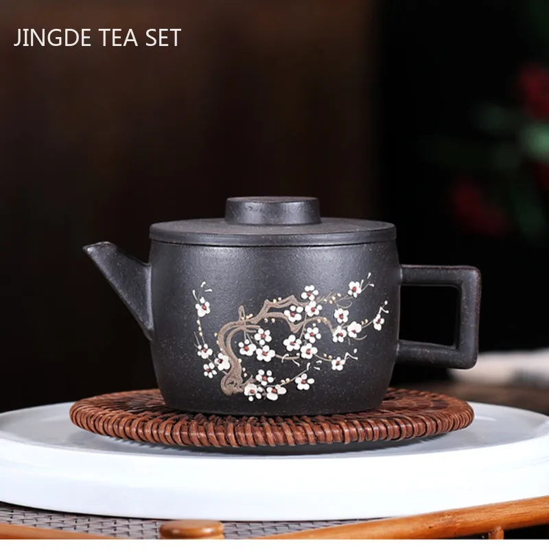 

Raw Ore Black Gold Sand Plum Bossom Teapot Chinese Yixing Purple Clay Tea Pot Home Beauty Filter Kettle Tea Sets Gifts 140ml