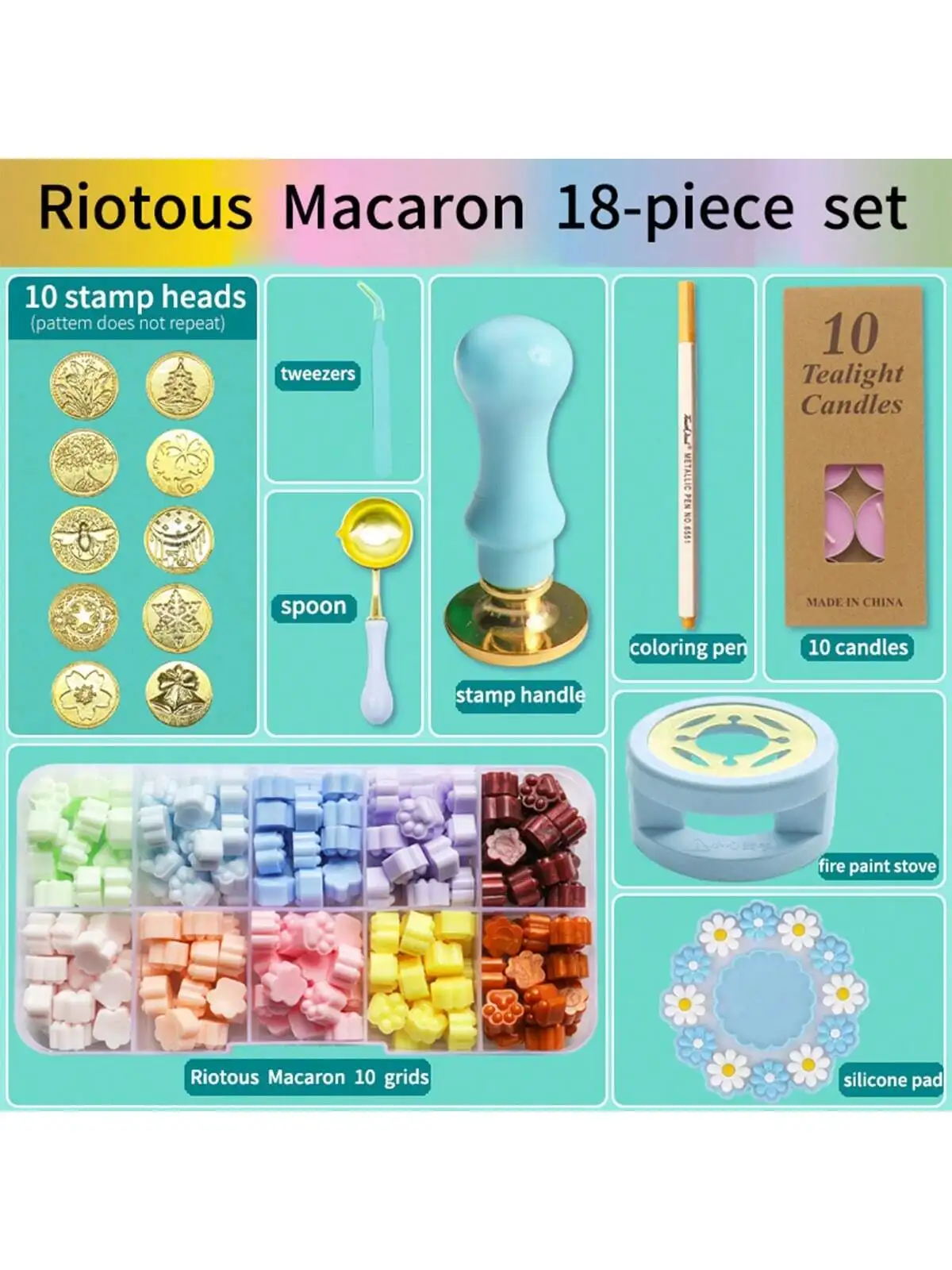 Description Picture 3 of item1 Set Of 18pcs Christmas Themed Wax Seal Stamp Set For Gift Wrapping (candle Color Random)